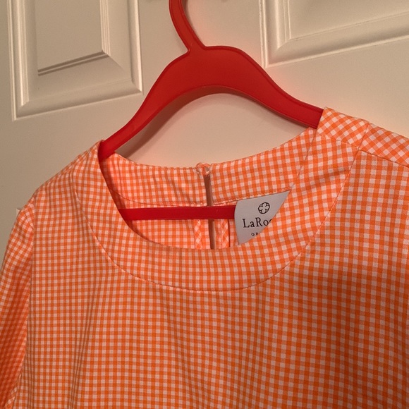 LaRoque orange/white cotton check ruffle blouse. Size L - Picture 7 of 7